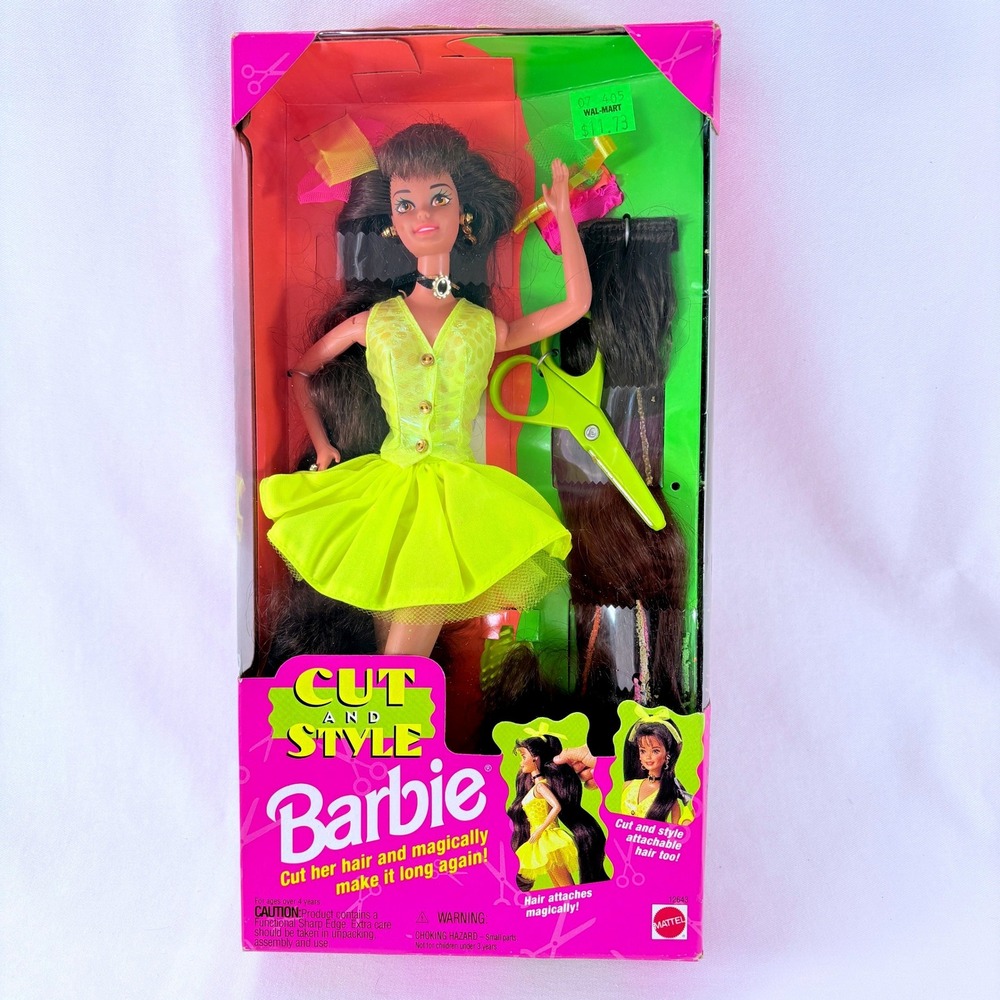 Vtg 1994 Mattel Cut and Style Barbie Doll Brown Hair Yellow Dress 12643 NRFB